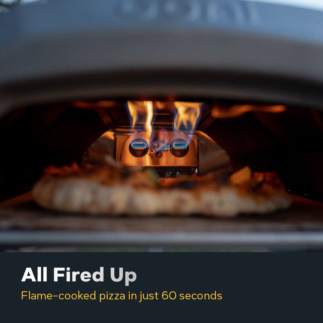 All Fired Up Flame-cooked pizza in just 60 seconds
