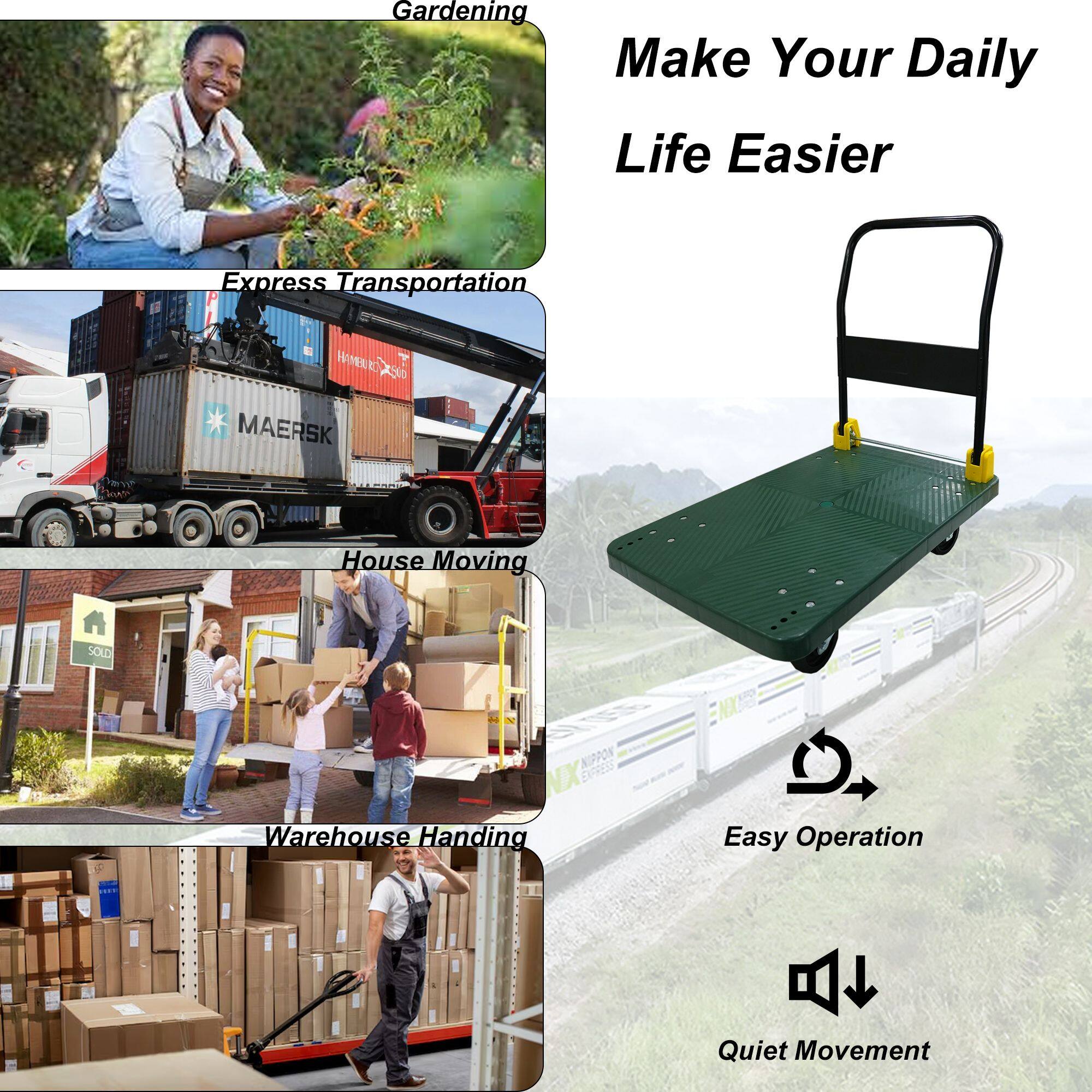 Make Your Daily Life Easier

Gardening  
Express Transportation  
House Moving  
Warehouse Handling

Easy Operation  
Quiet Movement