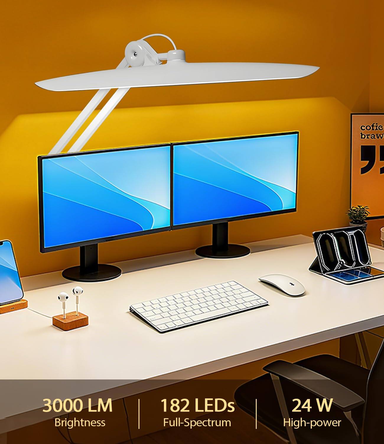 cofie braw  
3000 LM Brightness  
182 LEDs Full-Spectrum  
24 W High-power