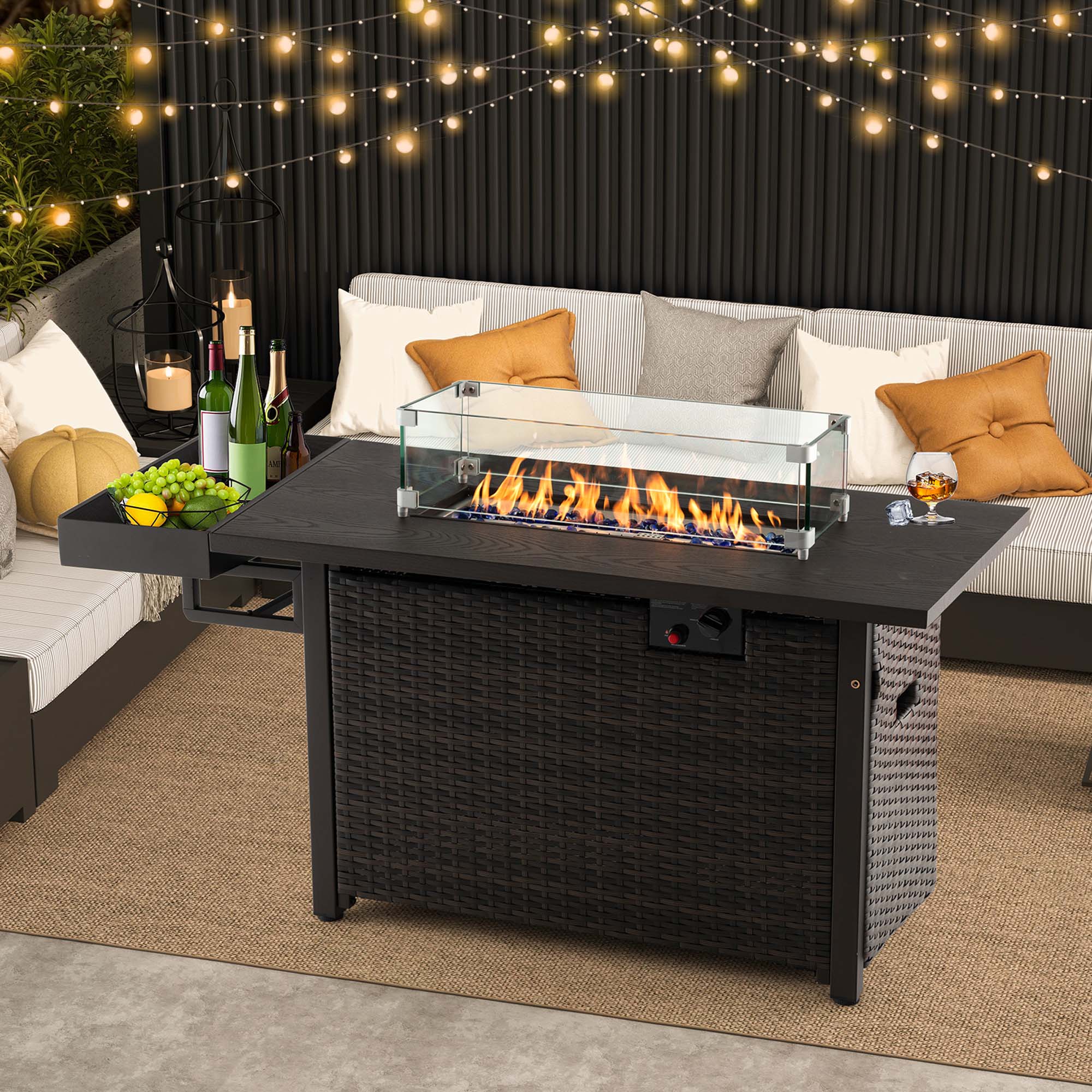 Alt View 1. Costway - Costway 52" Outdoor Gas Fire Pit Table Patio Propane Firepit with Cover 50,000 BTU - Brown.