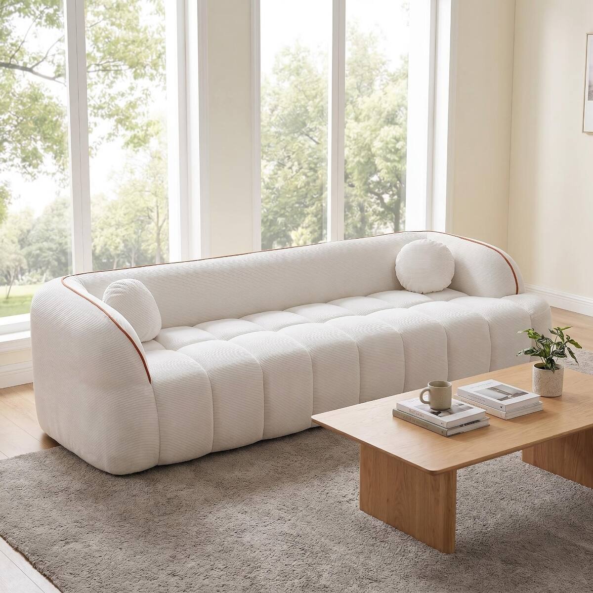 Left. Ropilly - Ropilly 3 Seater Corduroy Sofa No Assembly Couch Deep Seat Living Room Sofa White - White.