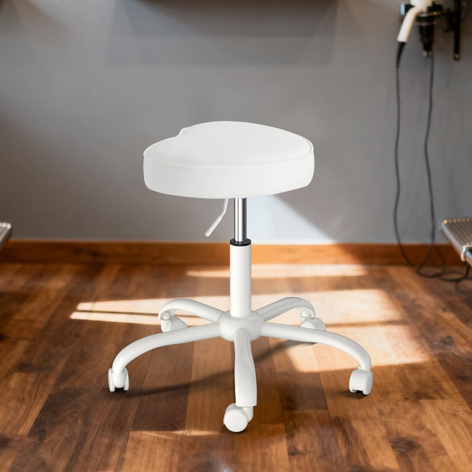 Angle. Winado - Rolling Stool with Wheels, Hydraulic Massage Chair, Heart-Shaped Adjustable Salon Stool, Swivel Stools for Hair Stylist - White.