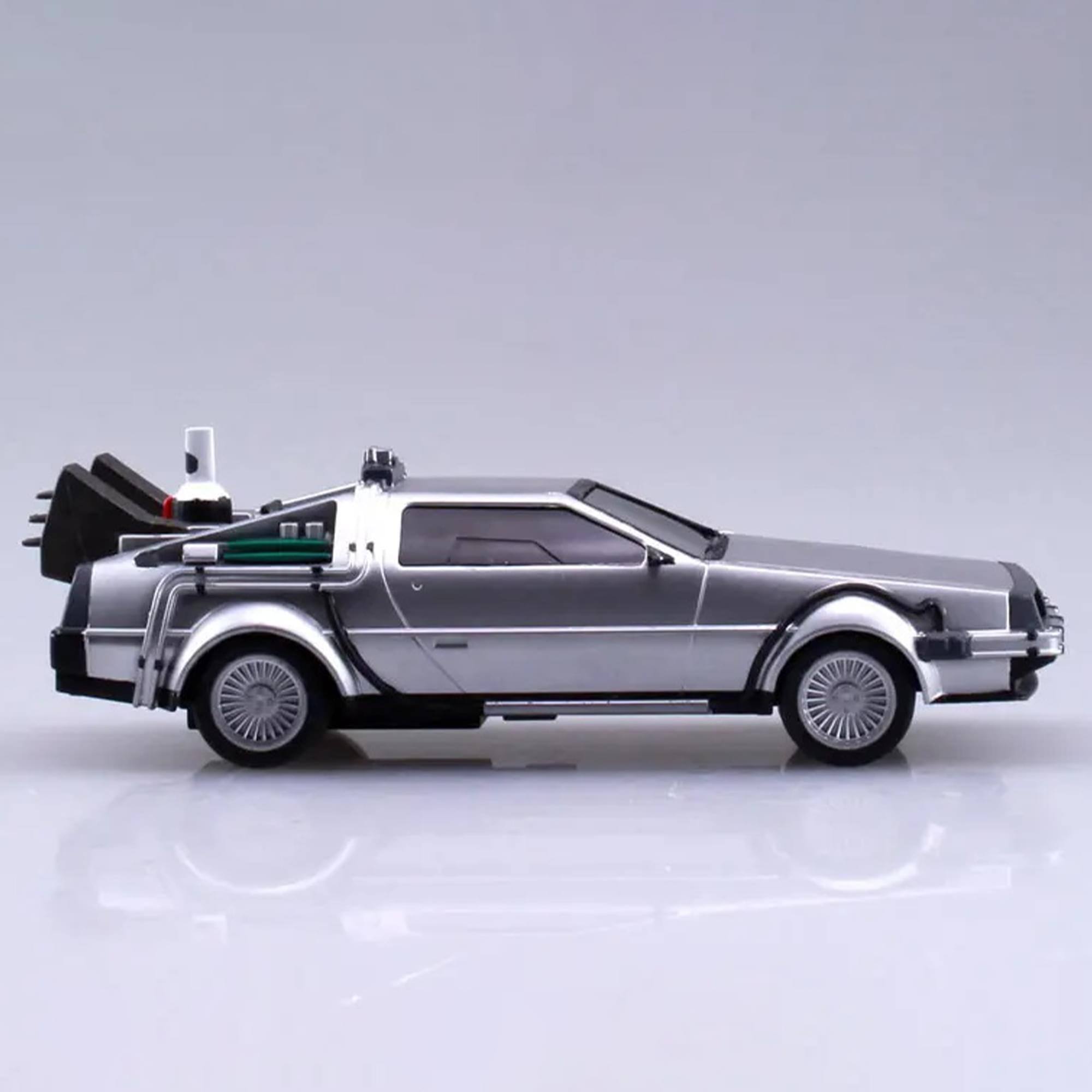 Alt View 2. Aoshima - Back to the Future 2 Pullback DeLorean 1/43 Scale Model Kit - Silver.