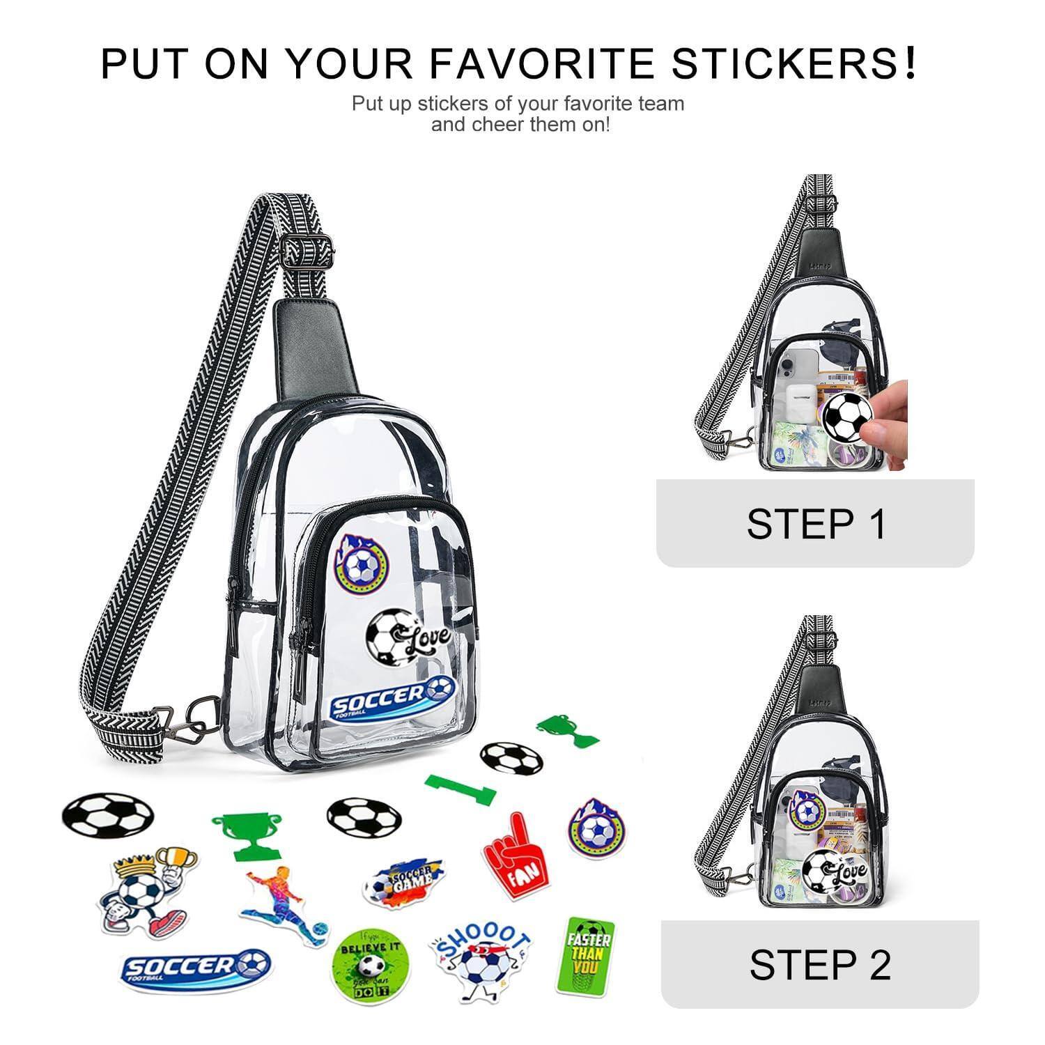 PUT ON YOUR FAVORITE STICKERS!  
Put up stickers of your favorite team and cheer them on!

STEP 1  
GIVE SOCCER  
SOCCER GAME  
FAN  
SHOOT  
FASTER  
BELIEVE IT  
THAN YOU

STEP 2