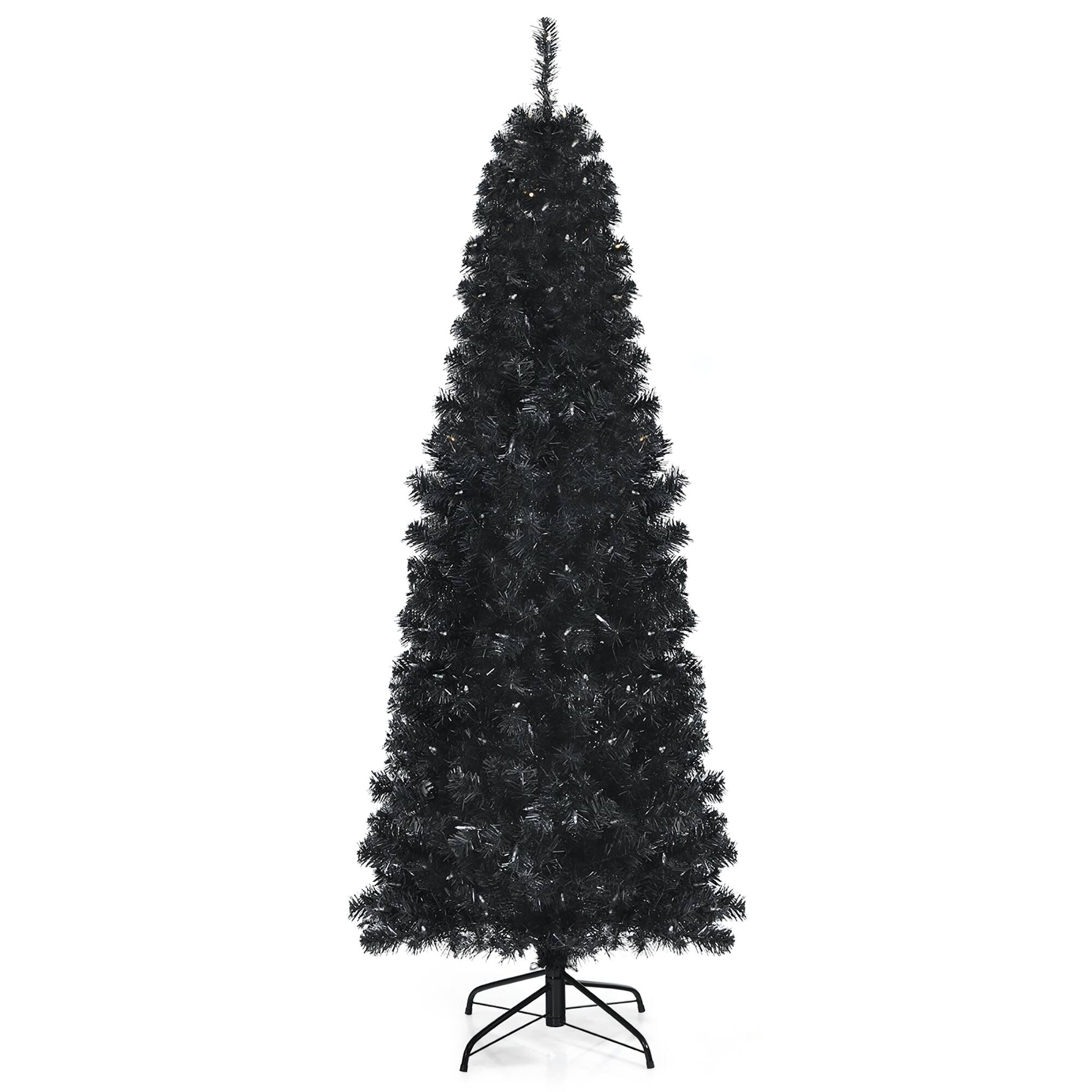 Alt View 19. Costway - 6ft Pre-lit PVC Christmas Pencil Tree w/ 300 LED Lights - Black.