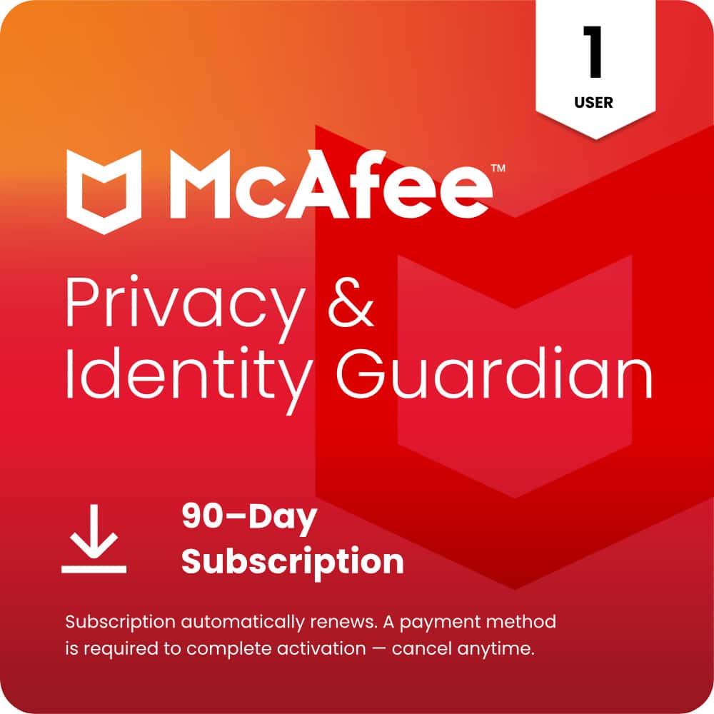 McAfee - Privacy & Identity Guardian (1 User) Privacy Software (90-Day Trial, Auto-Renews at $99.99 first year) - Android, Apple iOS, Chrome, Mac OS, Windows [Digital]