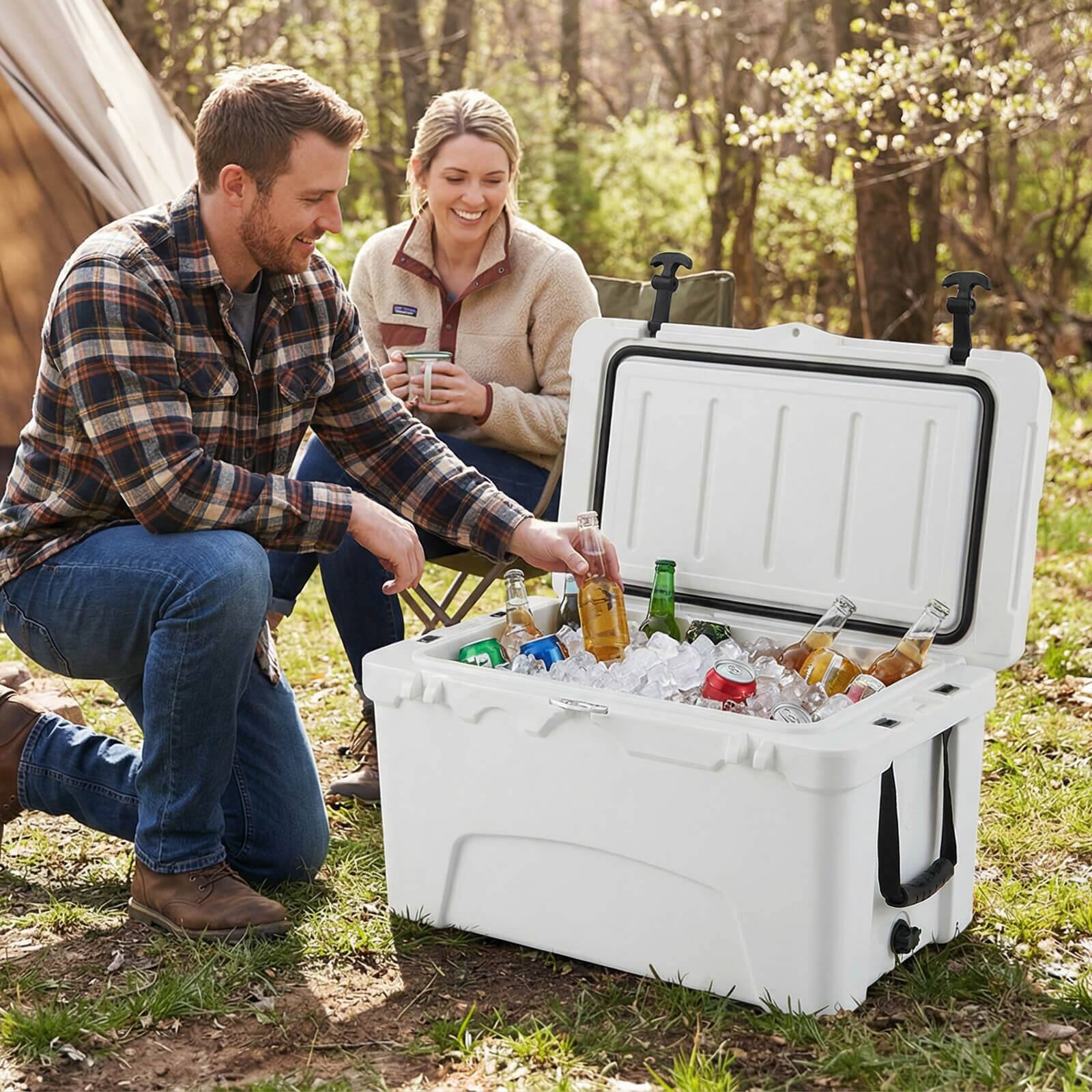 Alt View 1. Costway - Costway 42.5 L Portable Hard Cooler with 2 Cup Holders,Ruler & Opener,cool for up to 6 Days - White.