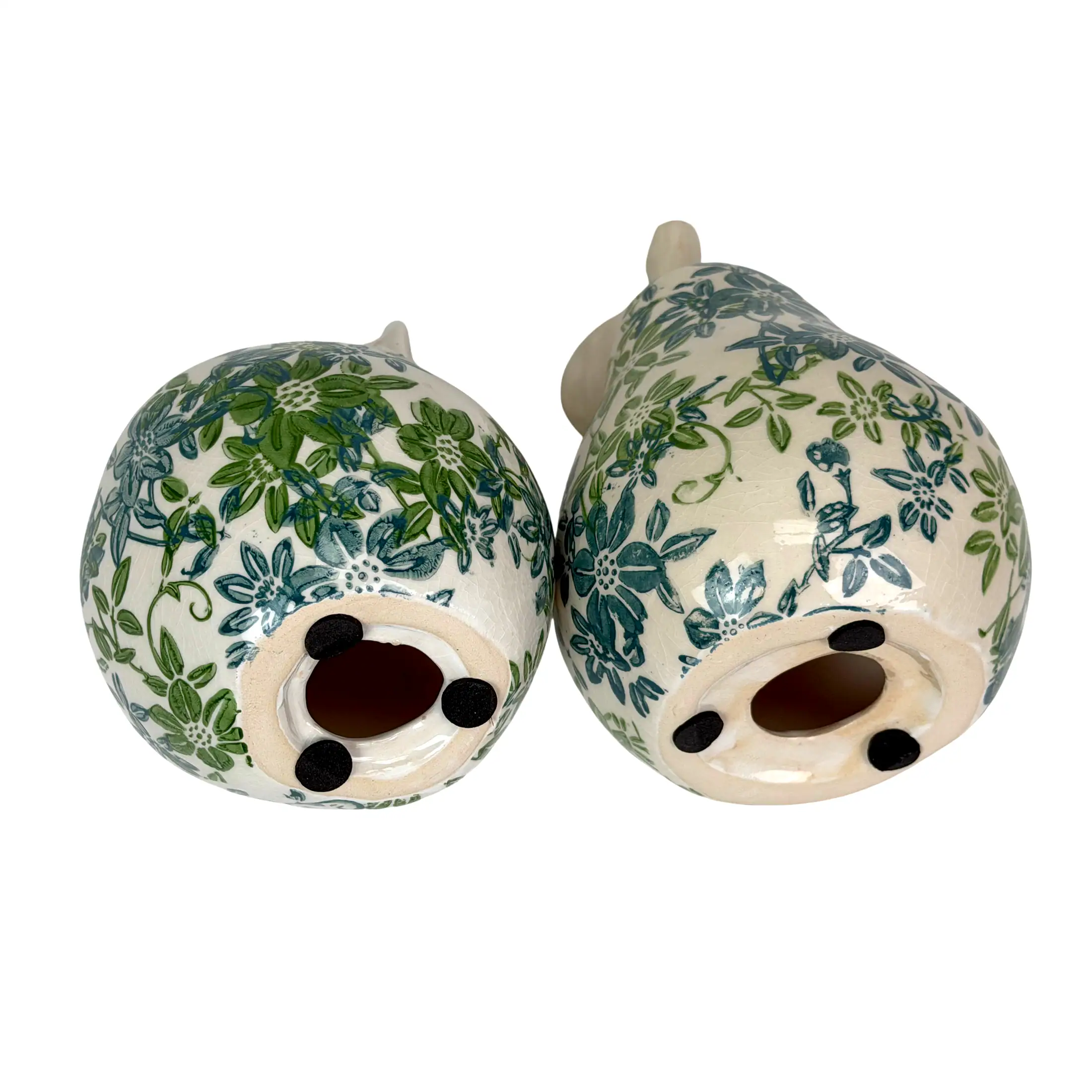 Alt View 2. Things2Die4 - Blue Green Floral Ceramic Fruit Figurines Apple and Pear Set 6.25 Inch - Green.