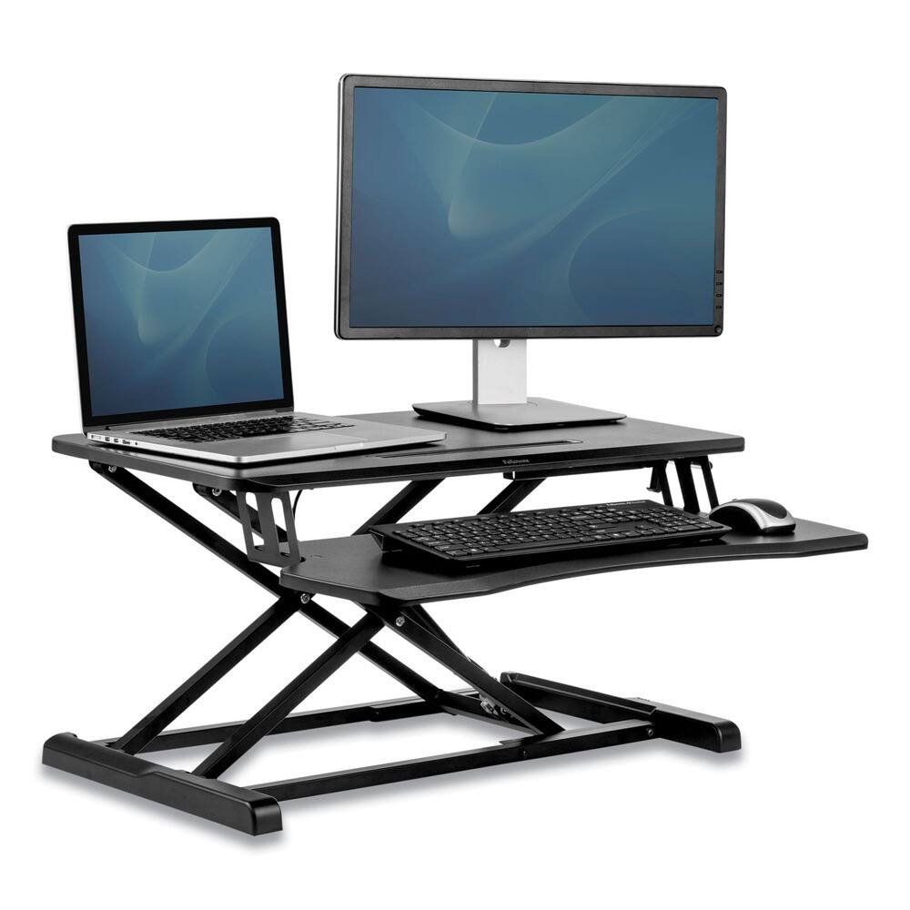 Front. Fellowes - 8091001 Corsivo 31.5 in. x 24.25 in. x 16 in. Sit-Stand Workstation - Black - Black.