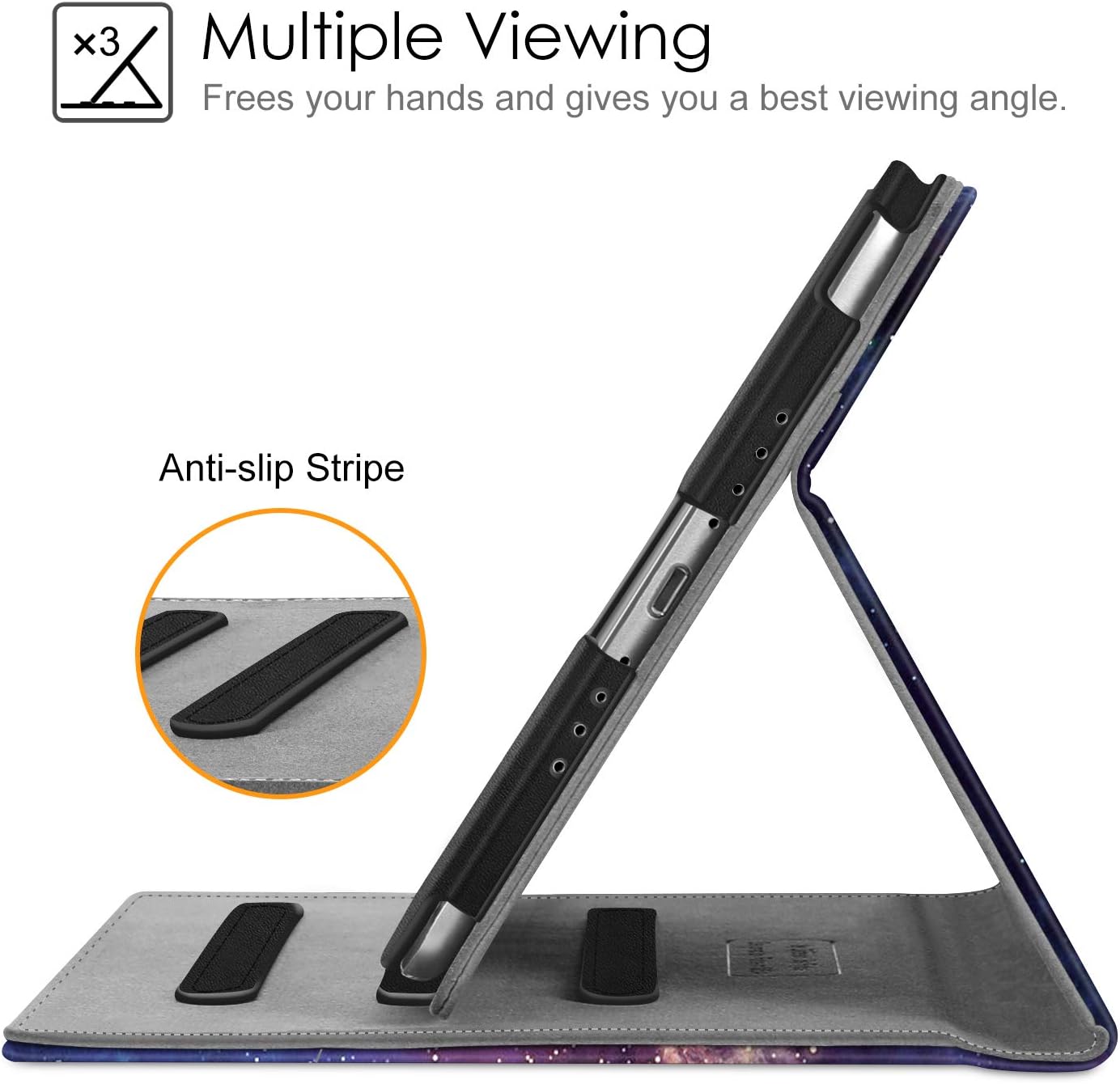 x3 Multiple Viewing Frees your hands and gives you a best viewing angle.  
Anti-slip Stripe