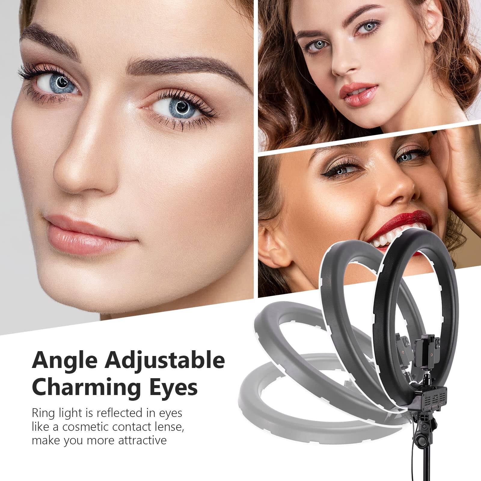 Angle Adjustable Charming Eyes  
Ring light is reflected in eyes like a cosmetic contact lens, make you more attractive