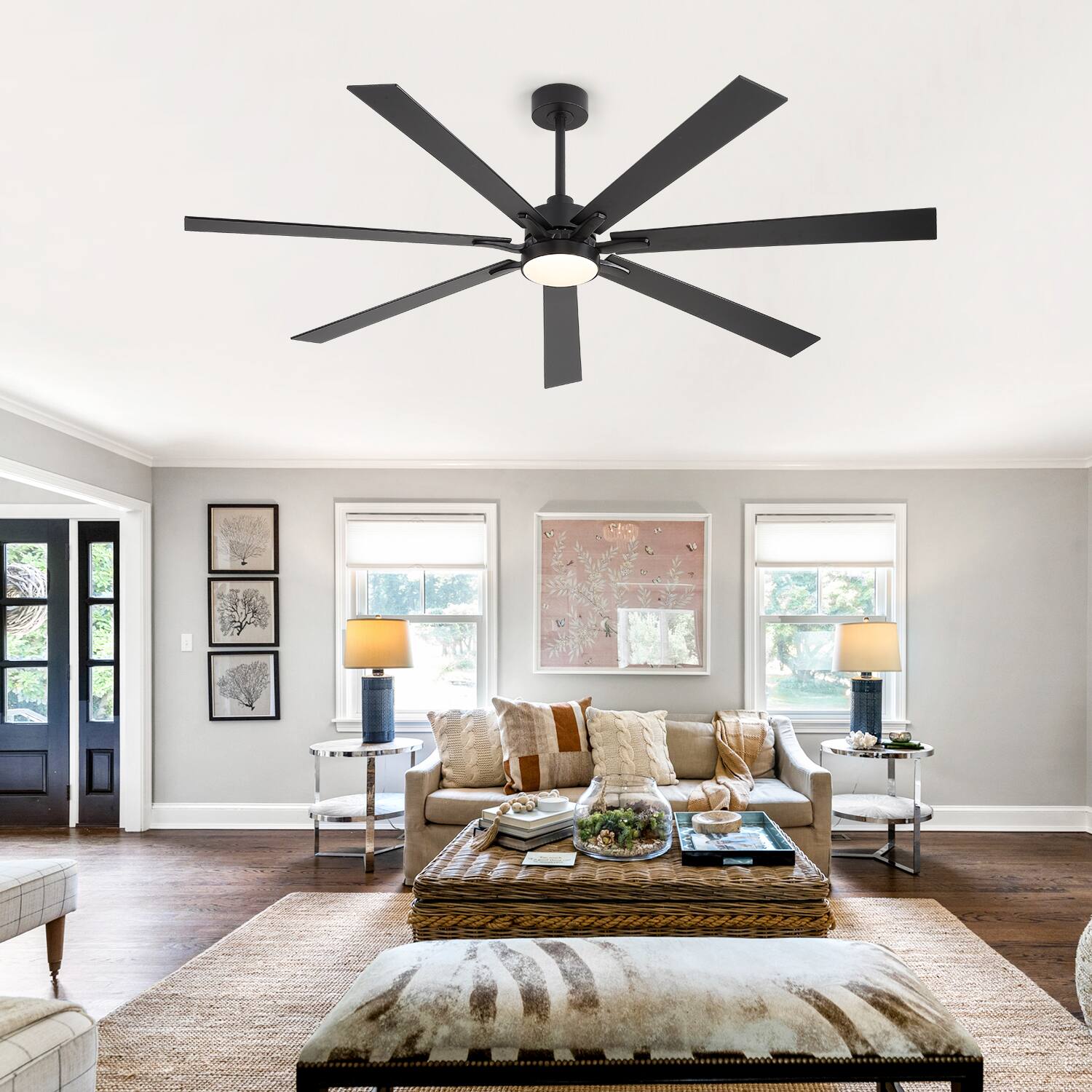 Alt View 8. Breezary - 72-Inch Modern DC Ceiling Fan with LED Light, Remote, 3 Downrods, Reversible Blades, 6 Speeds & Timer - black.