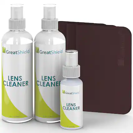 GreatShield, GreatShield, LENS CLEANER, LENS CLEANER, GreatShield, GreatShield, LENS CLEANER, 8 OZ. (120ml), 8 OZ. (120ml), 2 OZ. (60ml)
