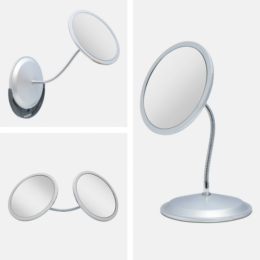 Alt View 3. Zadro - Zadro Gooseneck Makeup Mirror with 10X/5X Magnifications & Suction Cup Wall Mount - Made In USA - Silver.