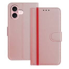 Dteck - Slim Card Holder Case for Apple iPhone 16,PU Leather Magnetic Closure Shockproof TPU Inner Flip Wallet Cover - Rosegold
