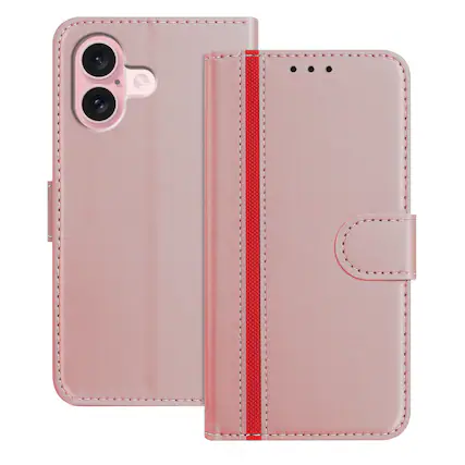 Front. Dteck - Slim Card Holder Case for Apple iPhone 16,PU Leather Magnetic Closure Shockproof TPU Inner Flip Wallet Cover - Rosegold.