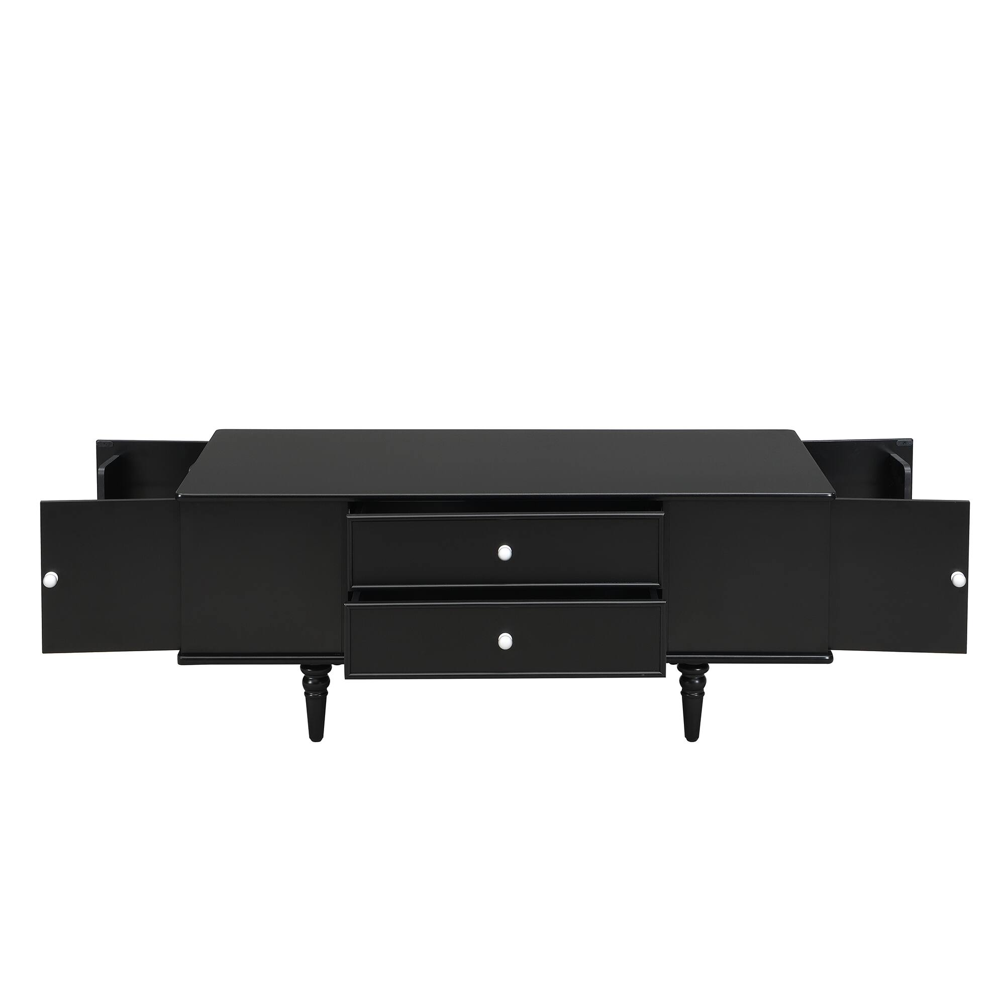 Left. Forest'nSky - Black Rectangle Coffee Table with Four Drawers, Two Side Hidden Storage Compartments - Black.