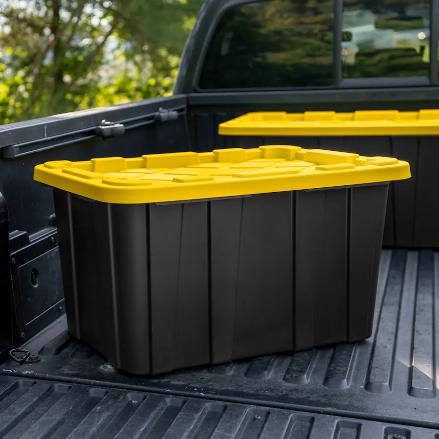 Stackble Yellow Container Sterilite 27 Gallon Industrial Stackable Storage Tote Lidded Containers ...