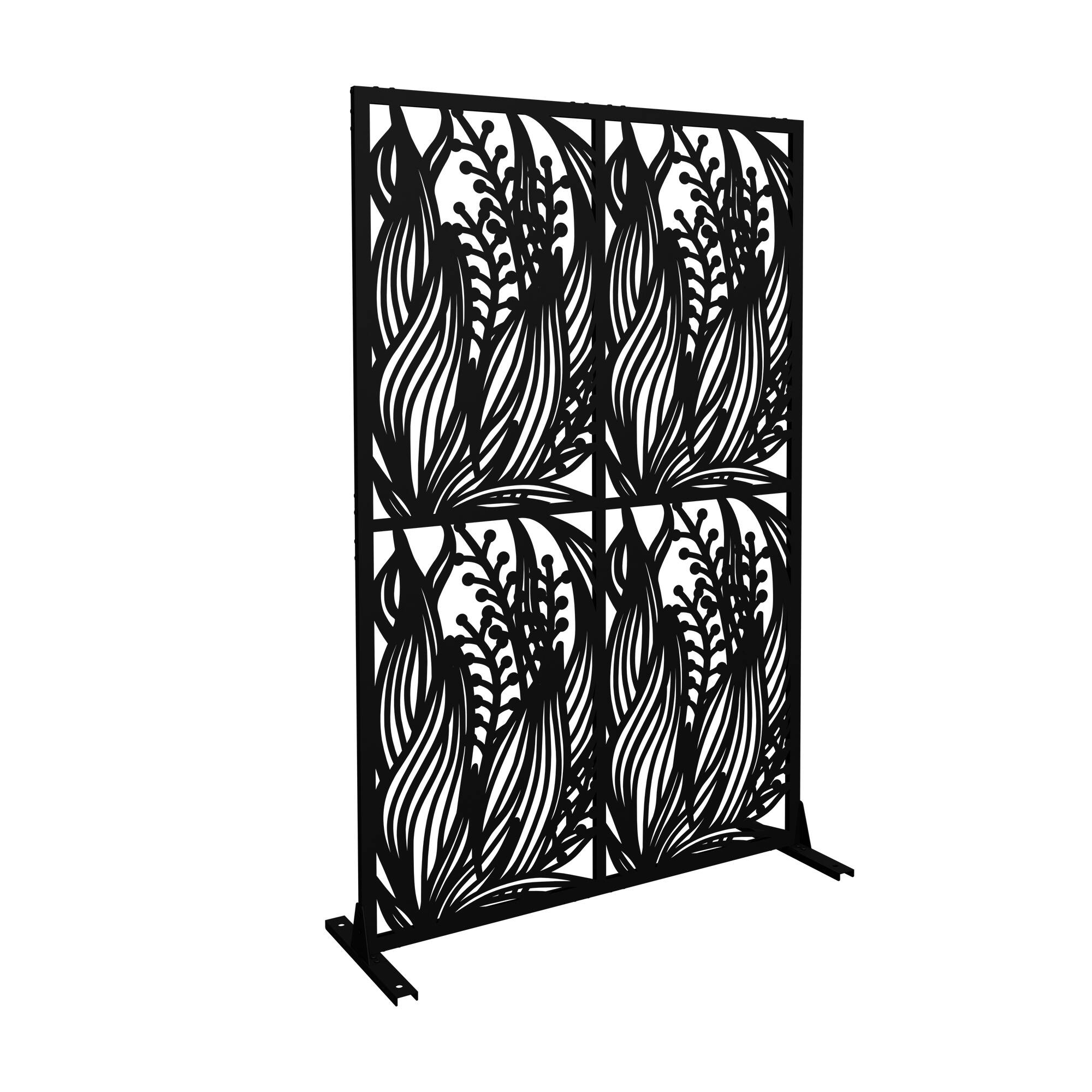 Angle. COWLOWN - Metal Privacy Screen 3.8ft W x 6ft H Freestanding Outdoor and Indoor Divider for Patio Balcony Black Leaf Design - Black.