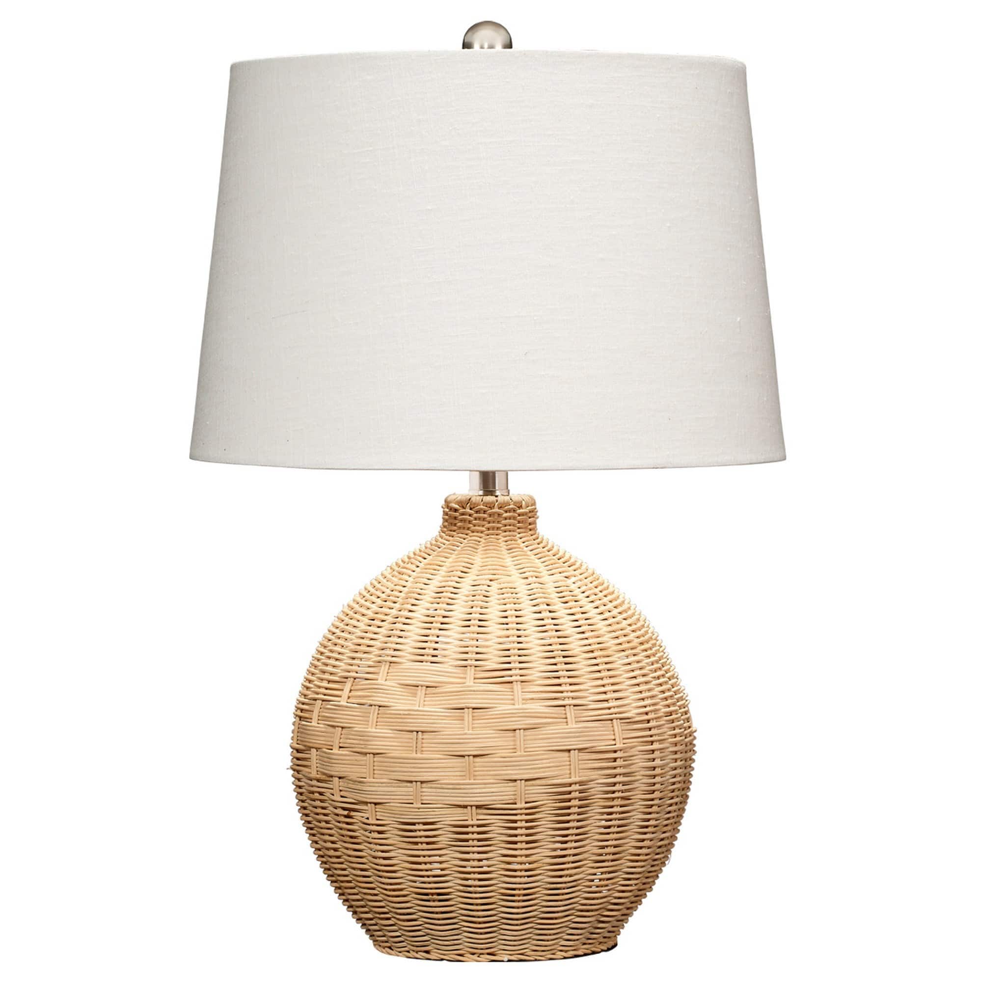 Manhattan Lane - Cape 22 Inch Contemporary Rattan Table Lamp, Hand Woven, Linen Shade - Natural Brown, White