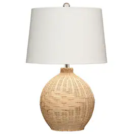 Manhattan Lane - Cape 22 Inch Contemporary Rattan Table Lamp, Hand Woven, Linen Shade - Natural Brown, White