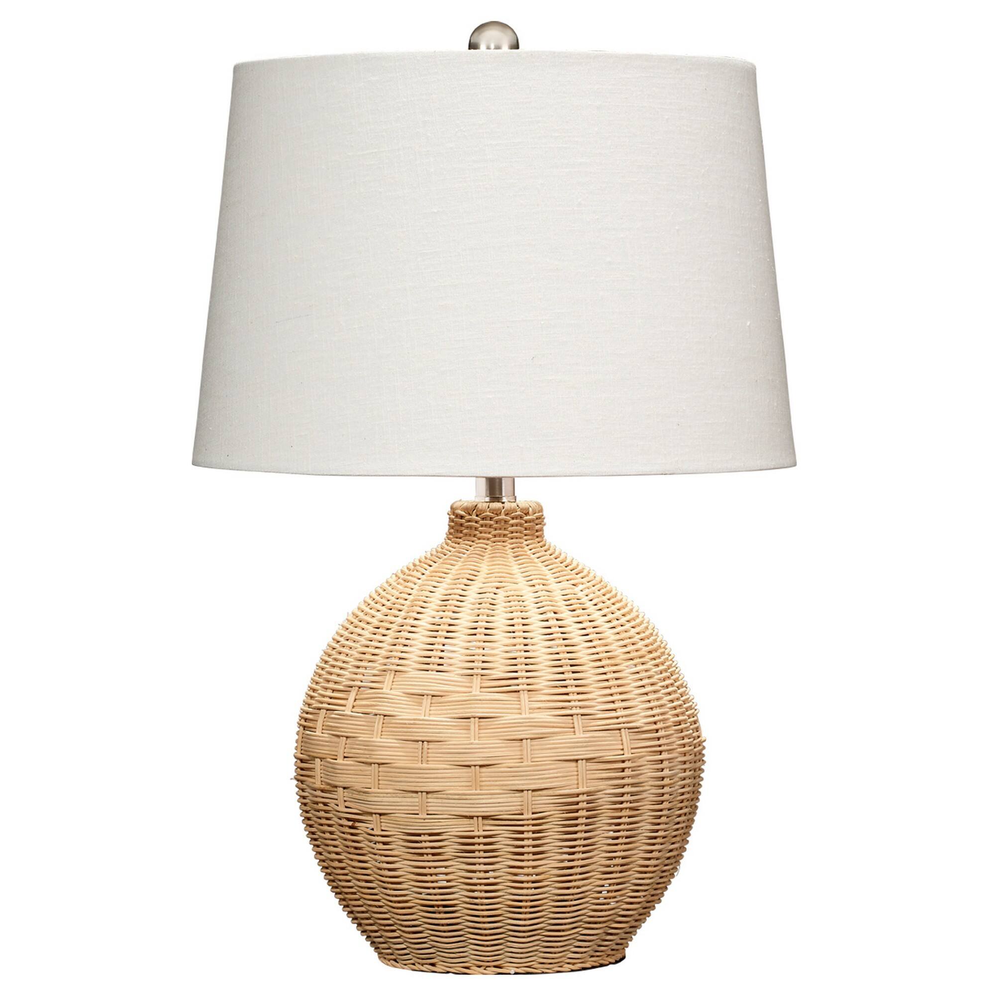 Front. Manhattan Lane - Cape 22 Inch Contemporary Rattan Table Lamp, Hand Woven, Linen Shade - Natural Brown, White.