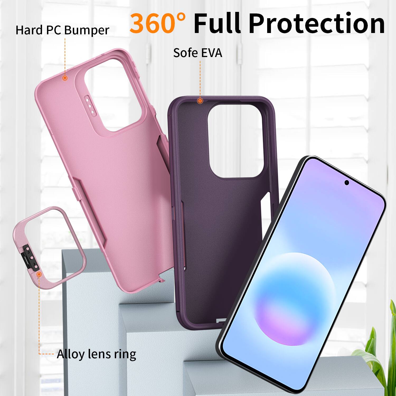 Hard PC Bumper 360° Full Protection Soft EVA Alloy lens ring