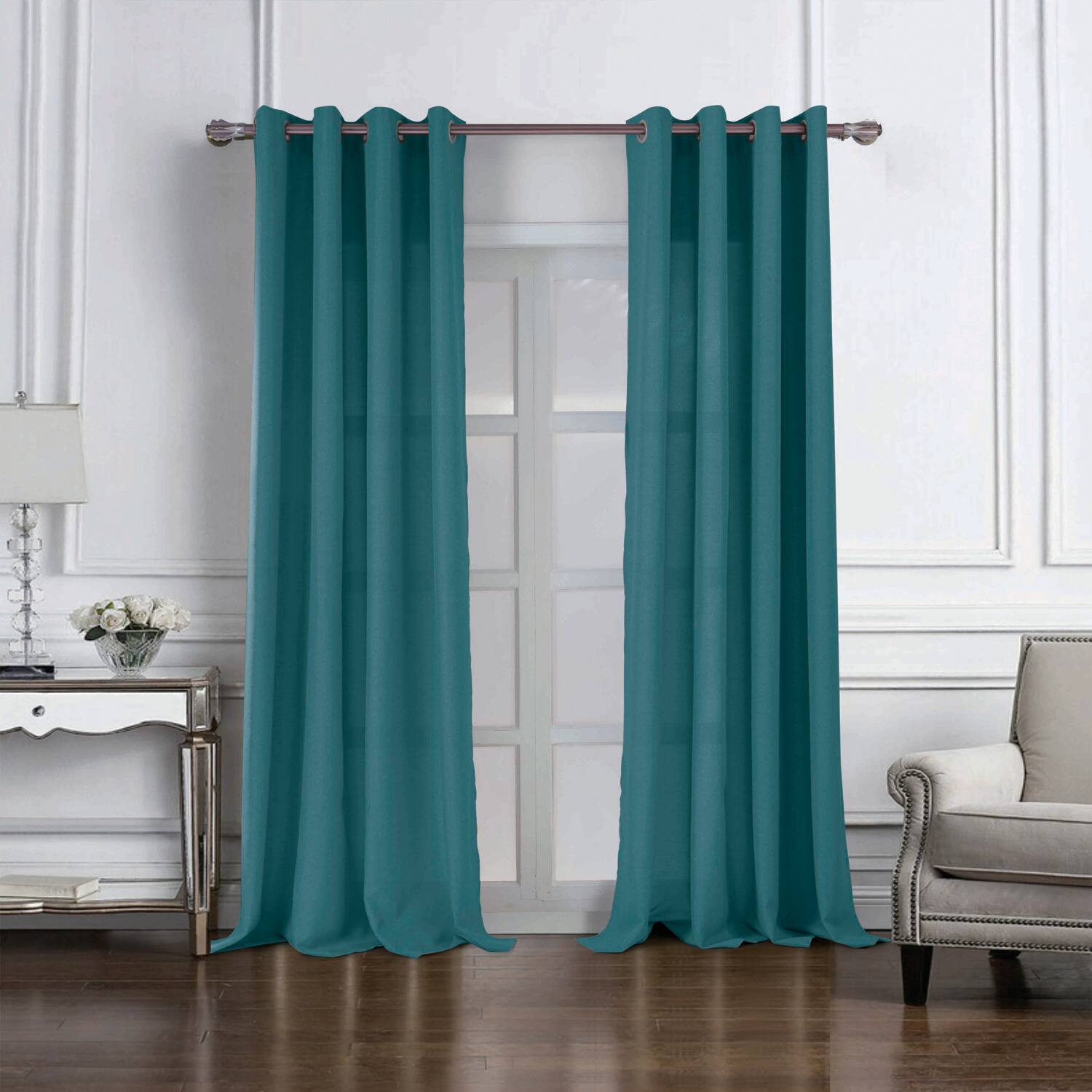 Angle. RT Designers Collection - RT Designers Collection Cole Textured Grommet Room Darkening Curtain Panel 54" x 95" Teal - Teal.