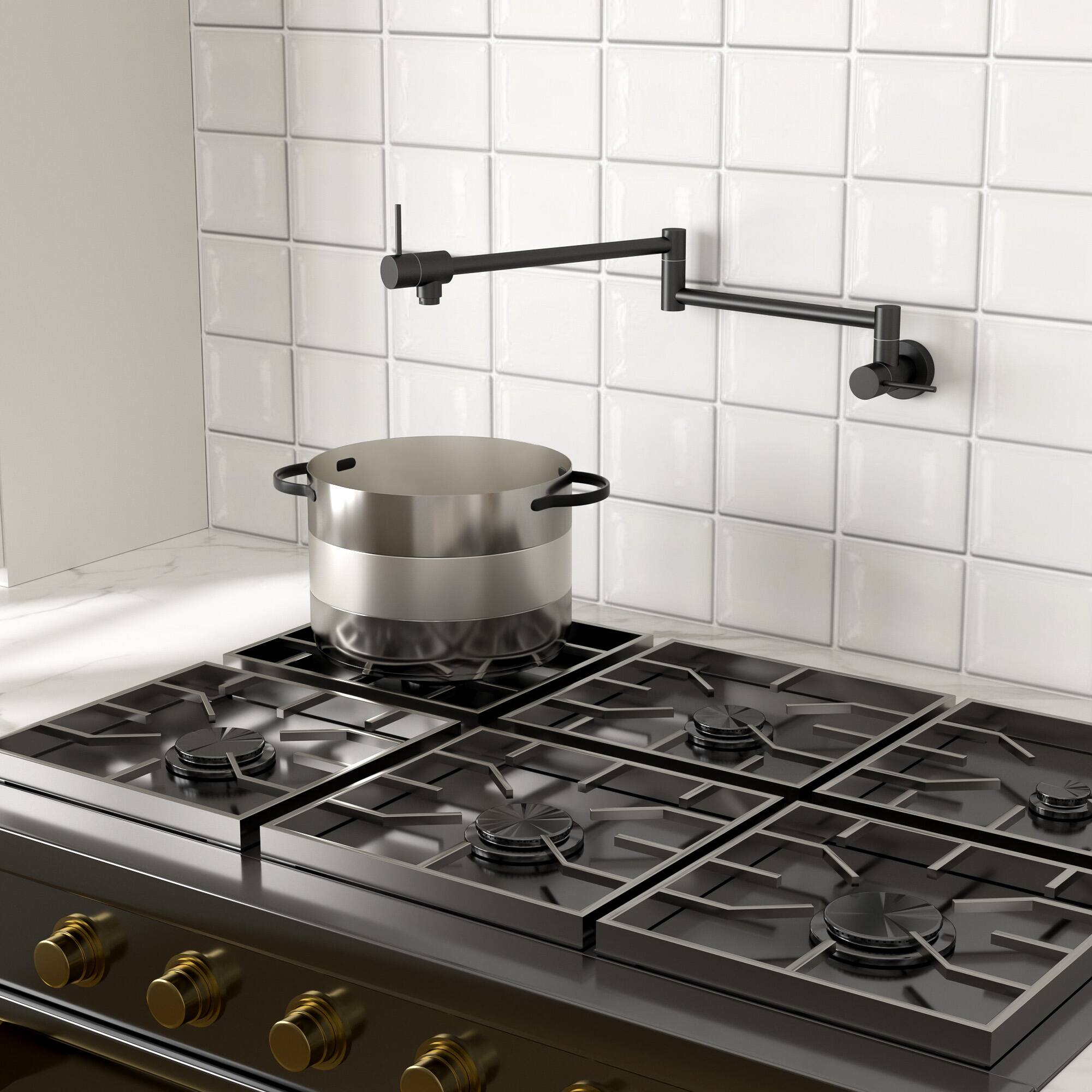 Left. Lordear - Matte Black Wall Mount Kitchen Sink Faucet Folding Stretchable with Single Hole Two Handles - Matte Black.