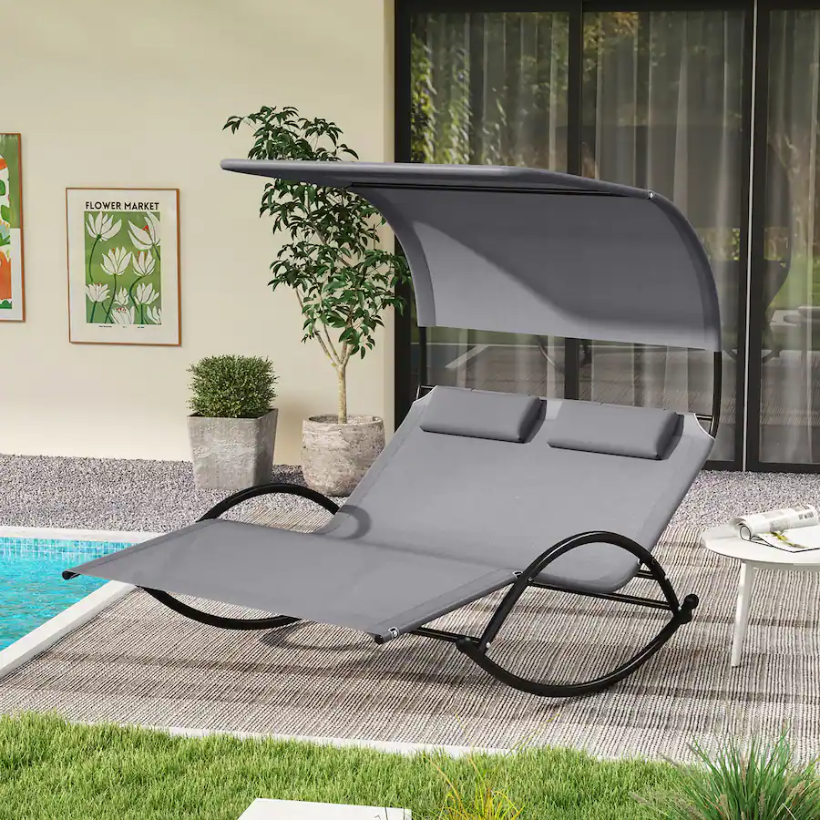 Outdoor Rocking Daybed Gymax Outdoor Double Chaise Rocker Rocking Daybed Sun Lounger w/ Sun ...