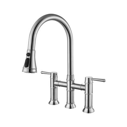 Front. Siljoy - Bridge Kitchen Faucet Pull Down Sprayer Spot Free Stainless Steel Commercial Grade - Brushed Nickel.