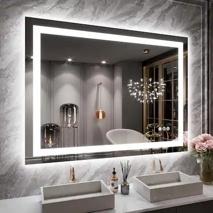 Front. Boyel Living - 40x30 inch IP54 Waterproof LED Bathroom Mirror Anti Fog Dimmable Adjustable Color Temperature - Silver.