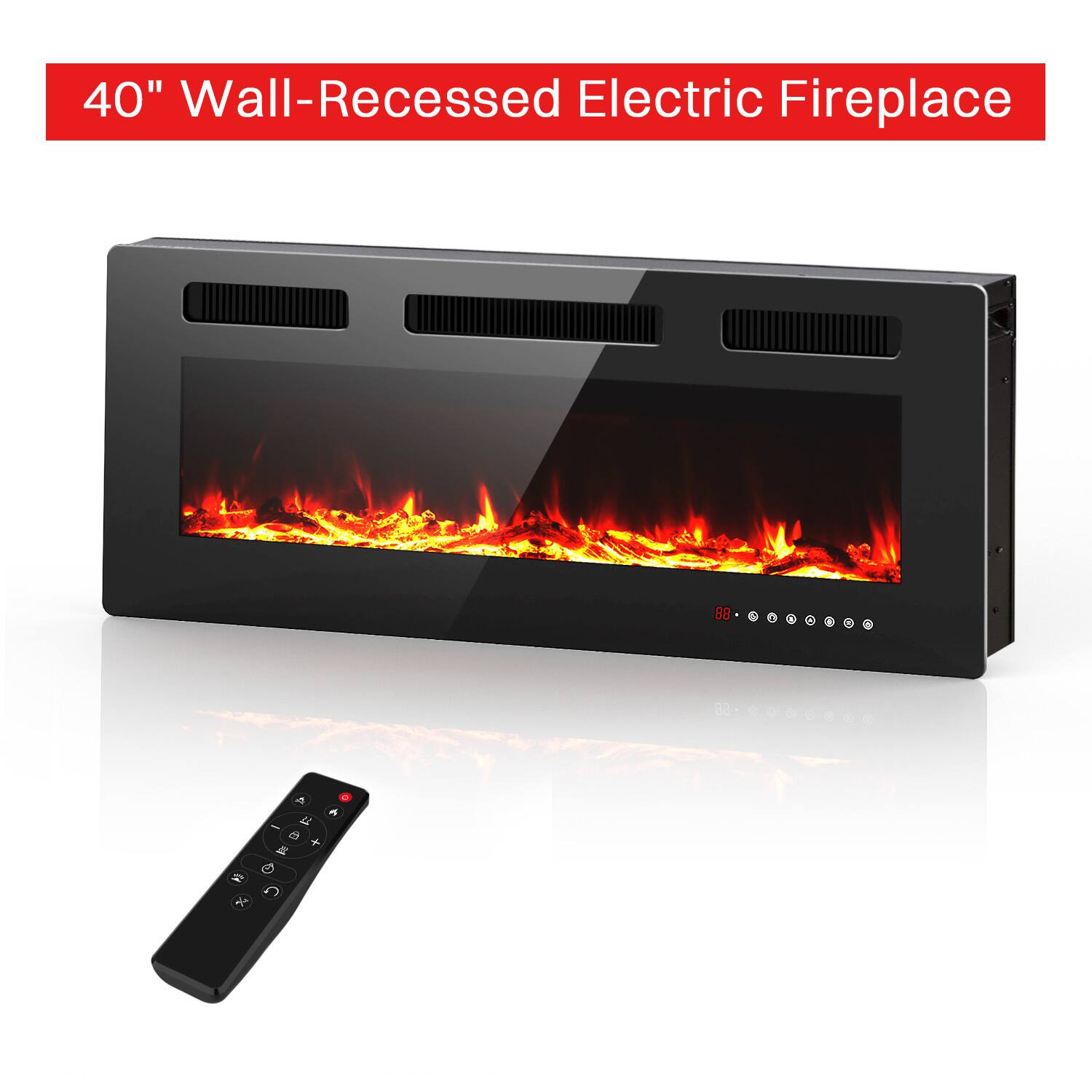 40" Wall-Recessed Electric Fireplace