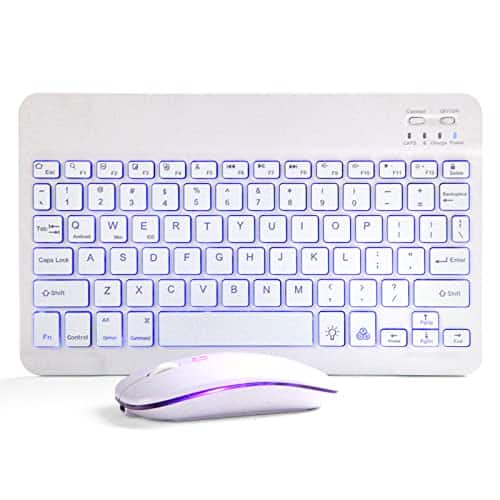 Reds Spade - Keyboard and Mouse Combo for iPad Rechargeable amp with 7 Color Compatible 9th 8th Gen Pro Air Mini iPhone - White
