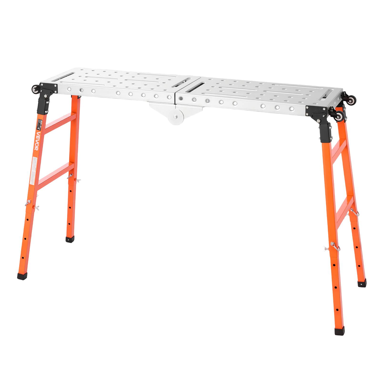 VEVOR - 2-in-1 Foldable Welding Table 55" x 14" Work Bench 1100LBS Capacity, 5-Level Height Adjustable, Heavy-Duty Steel Welding - Silver;Orange