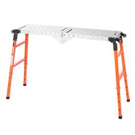 VEVOR - 2-in-1 Foldable Welding Table 55" x 14" Work Bench 1100LBS Capacity, 5-Level Height Adjustable, Heavy-Duty Steel Welding - Silver;Orange
