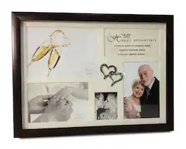 Jiallo - 50th Anniversary Collage Photo Frame with Double Heart Icon - Silver, Multi Color