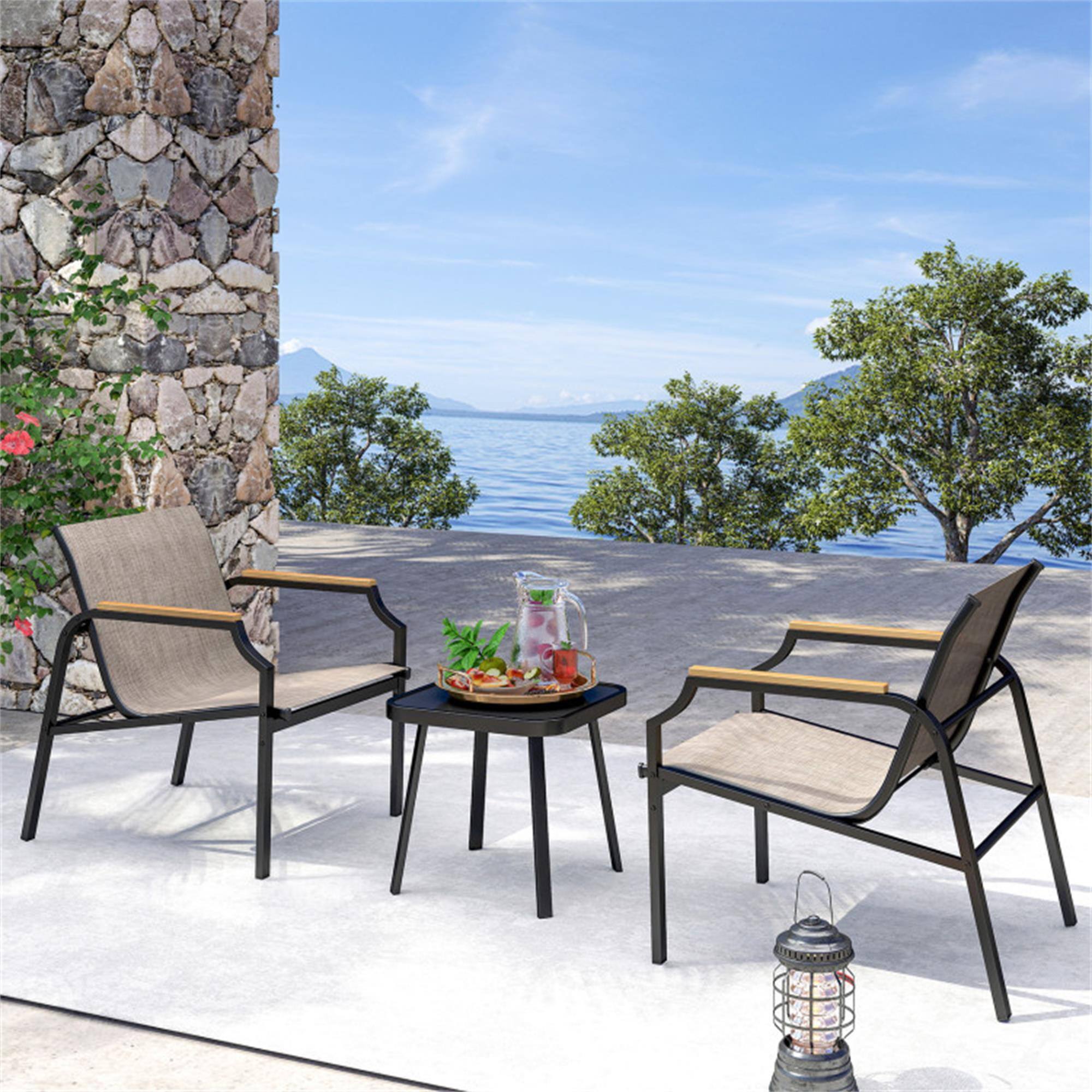 Alt View 1. Boyel Living - Brown 3 Piece Outdoor Chair Set with Breathable Fabric Seat and Armrests- 280-in W x 300-in D x 240-in H - Brown.