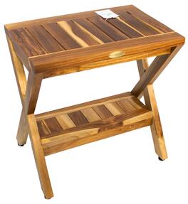 EcoDecors - 18" Obliquity-X Shower Bench With Shelf- Fully Assembled - Natural