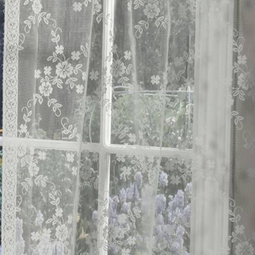 Left. Commonwealth Home Fashions - Habitat Mona Lisa Jacquard Scalloped Lace Tailored Tiers Pair - 56"x24" Shell - Shell.