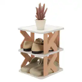 Unique Bargains - 3-Tier Free Standing Shoe Rack, Vertical Narrow Stackable Organizer for Front Door Garage Closet - Pink