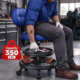 KERDOM - Swivel Rolling Shop Stool with Double Tool Tray Storage, Upgrade Mechanic Tool Chair with Backrest for Workshop Garage - Blue