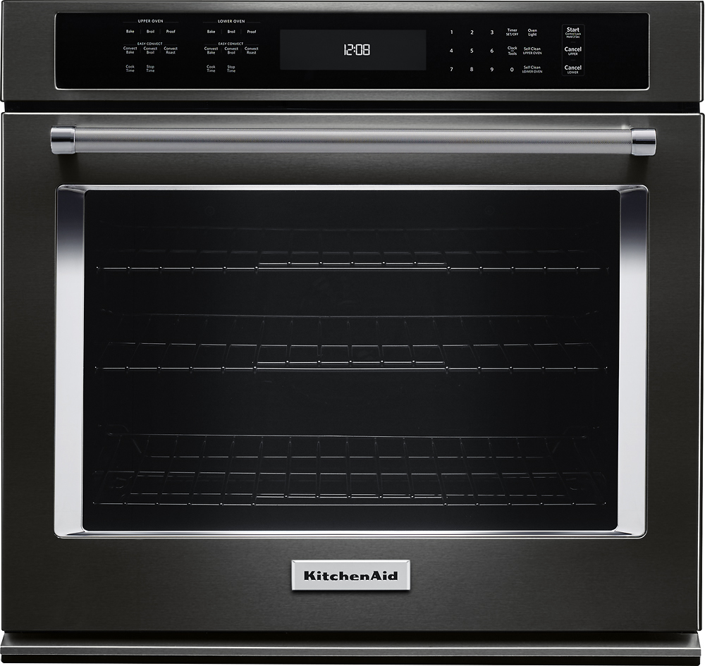 KitchenAid - 30" Built-In Single Electric Convection Wall Oven - Black stainless steel