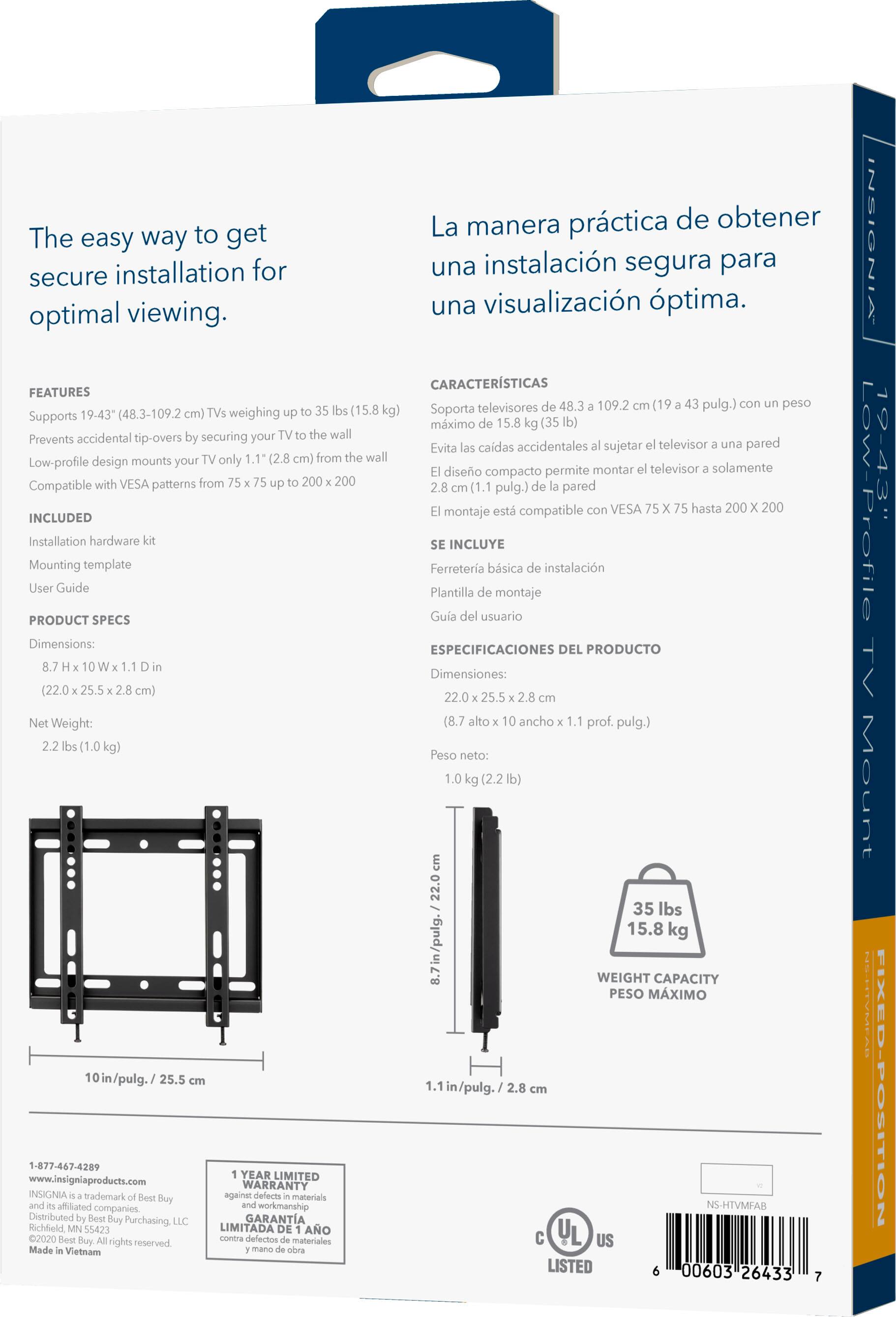 Alt View 13. Insignia™ - Fixed TV Wall Mount for Most 19" - 43" TVs - Black.