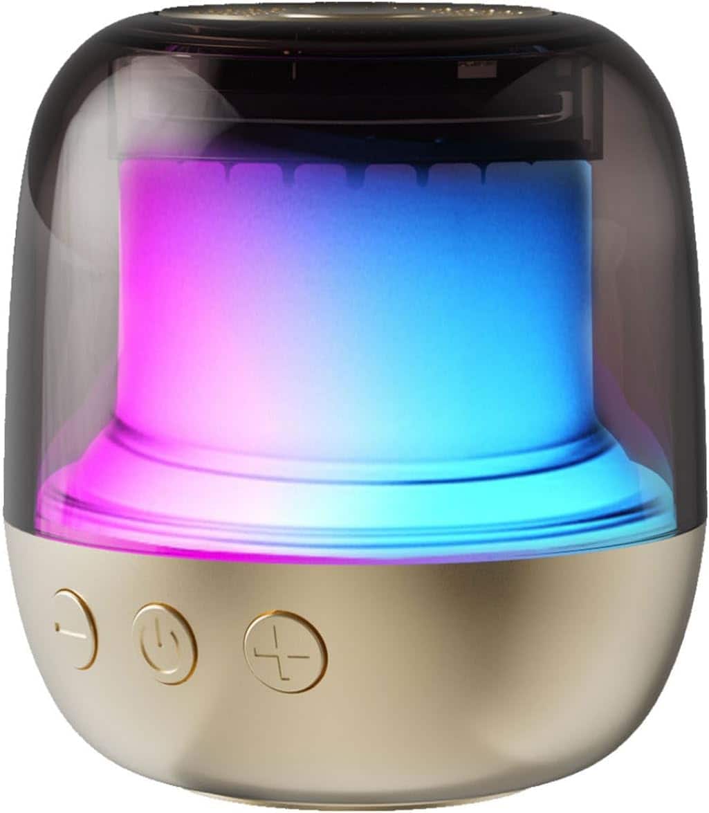 Stamp n Camp - Portable Bluetooth Speaker with RGB Light Rotating Design Lanyard for Shower Car Bike Indoor Outdoor - Gold-1PCS