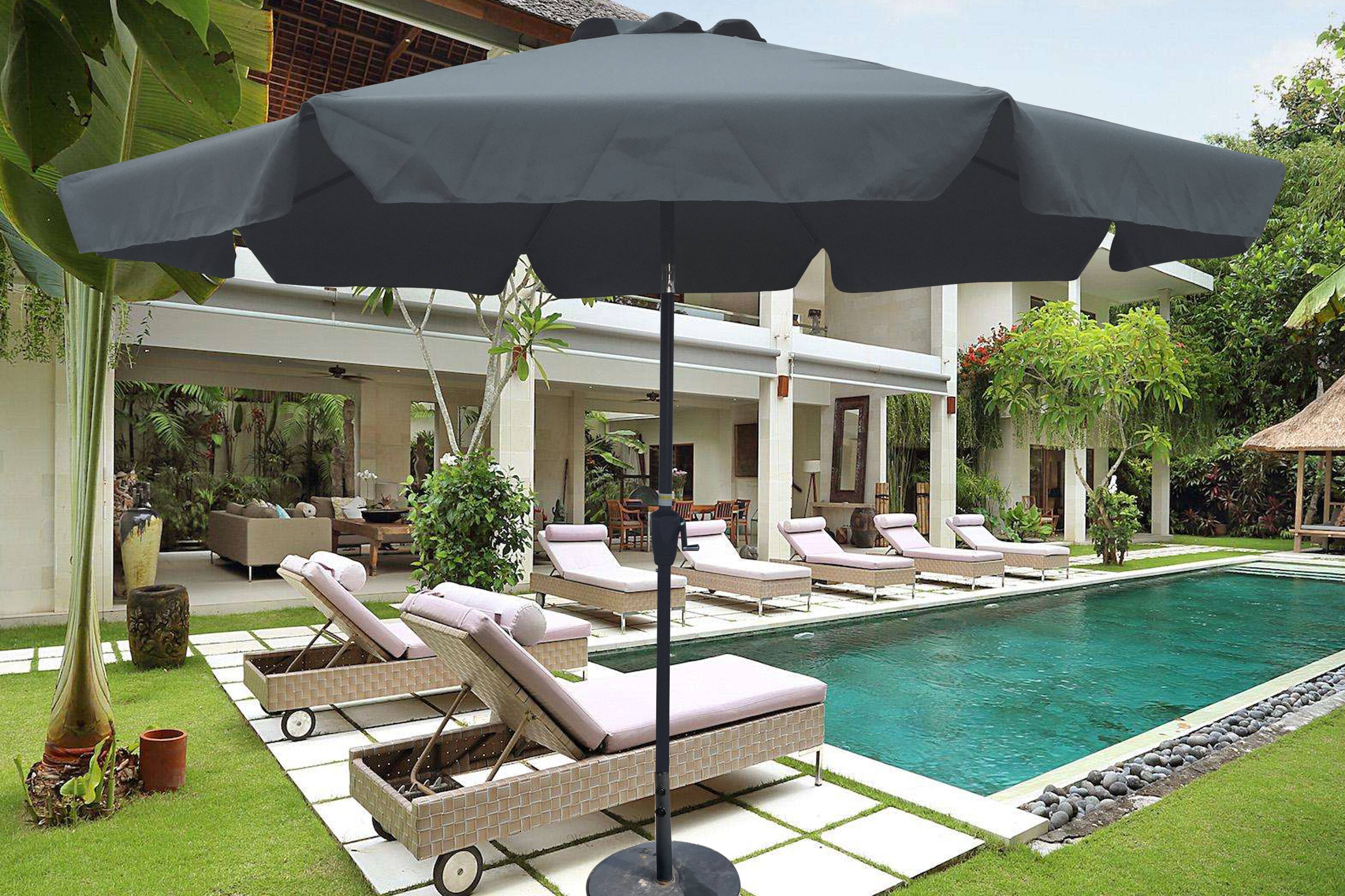 Front. Loheer - Loheer 10ft Patio Umbrella with Tilt, Grey Market Umbrella Outdoor Shade with Crank Lift and Flap.