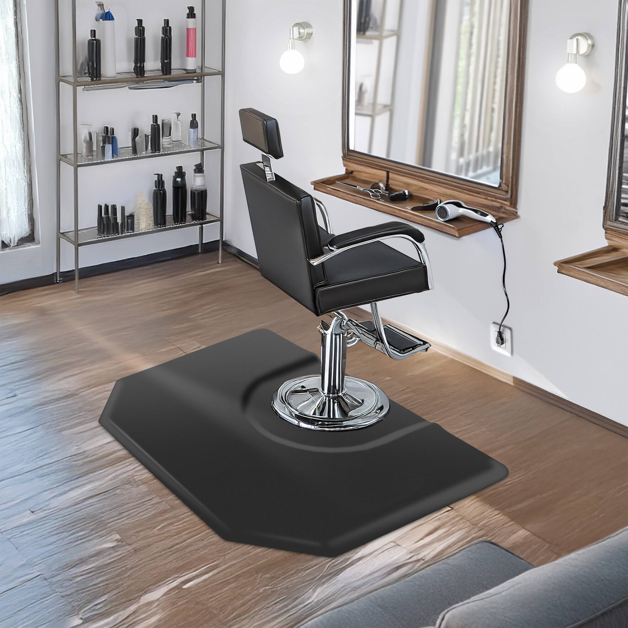 Alt View 6. Saloniture - Hexagonal Anti-Fatigue Salon Barber Chair Floor Mat - Black.