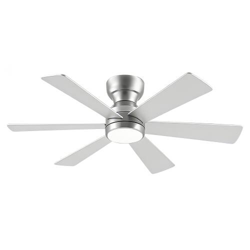 Alt View 3. LUCKY ONE - 46" Flush Mount Ceiling Fan with Light Remote 6 Plywood Blades DC Motor - Silver.