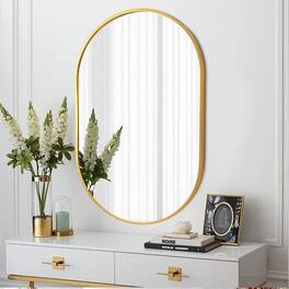 PAIHOME - 20x28 Inch Capsule Oval Wall Mirror, HD Bathroom mirror, Child-Safe Decorative Mirror for Bedroom Bathroom Entryway - Gold