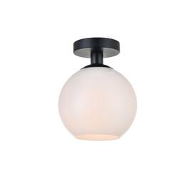 Living District - Baxter 1 Light Black Flush Mount With Frosted White Glass - Black And Frosted White